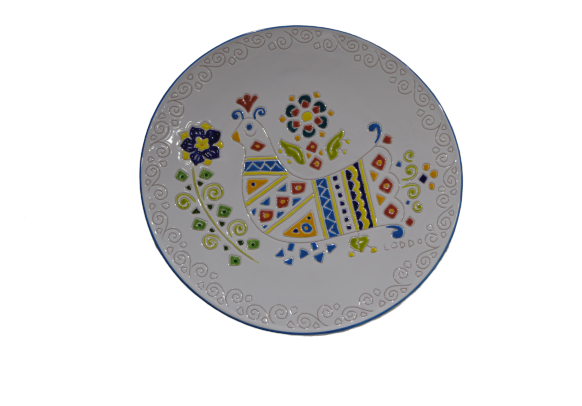 Piatto in ceramica con decoro pavoncella di ceramiche Loddo