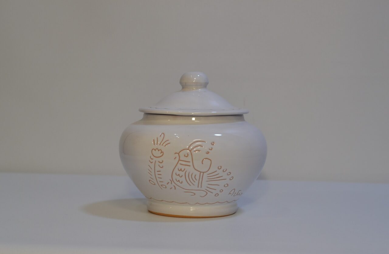 Biscottiera in ceramica decorato con pavoncella sarda – Artis