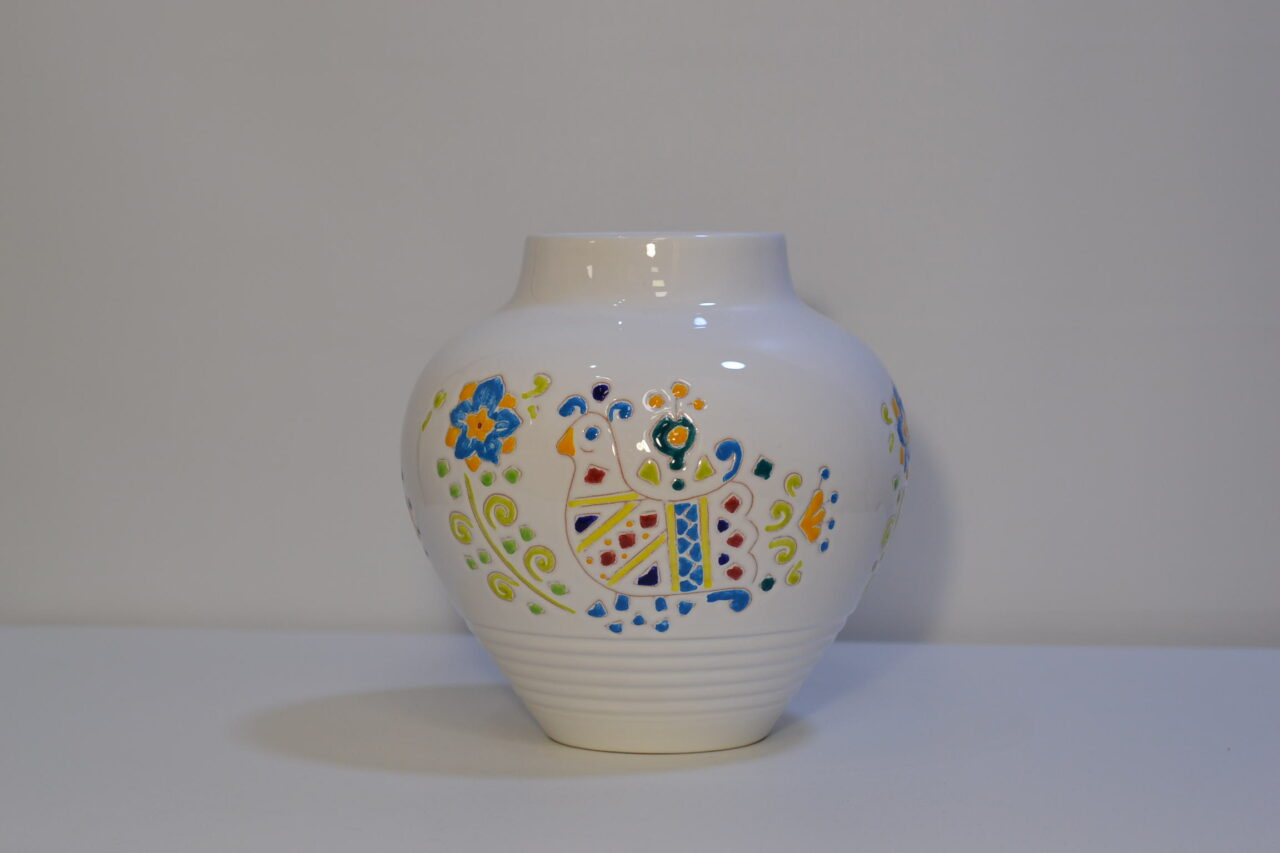 Vaso in ceramica sarda con decoro pavoncella – ceramiche Loddo