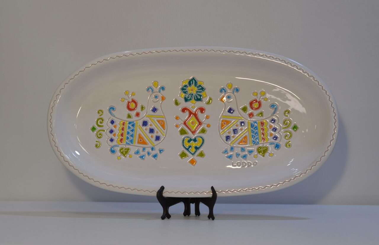 Centrotavola Vassoio/piatto in ceramica con decoro pavoncella – Ceramiche Loddo